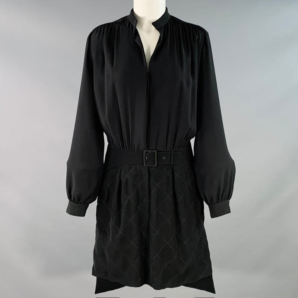 KENZO Size 4 Black Polyester Long Sleeve Knee Length V-Neck Shirt Dress